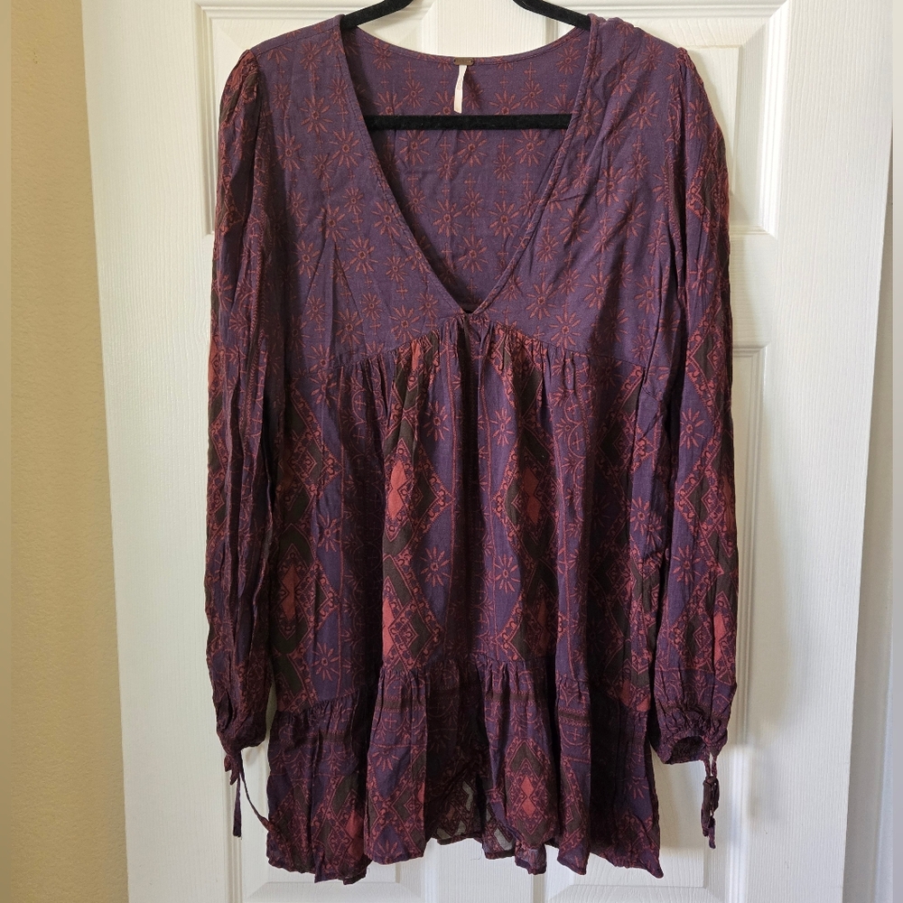 #282 FREE PEOPLE Purple Floral Tunic or Mini Dress - Picture 5 of 9